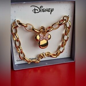 Disney Gold Bracelet with Pink Bow Charm